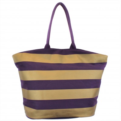 9205- PURPLE & GOLD STRIPES CANVAS TOTE BAG